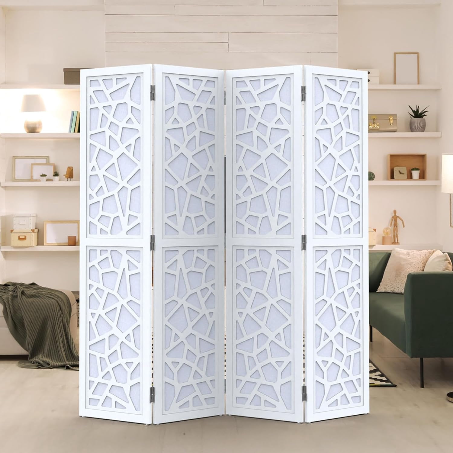 VINGLI 70'' H Room Divider, Non-Woven Fabric Privacy Screen, Indoor Partition Wall Dividers, Freestanding Hinged Space Separator with Modern Unique Pattern