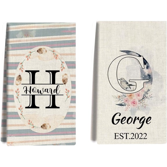 Custom Kitchen Towel, Spring Bird Personalized Dish Towels Tea Towel | Family Name Hand Towel | Kitchen Decor | Housewarming Gift Monogram Dishcloth Wedding Gift (Floral 13)