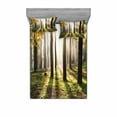 thumbnail image 2 of Forest Bedding Set with Sheet & Covers, Landscape Sunrise in the Forest Leaves in Seasonal Woodland Scenery Photo, Printed Bedroom Decor 2 Shams, 4 Sizes, Yellow Green Brown, by Ambesonne, 2 of 3