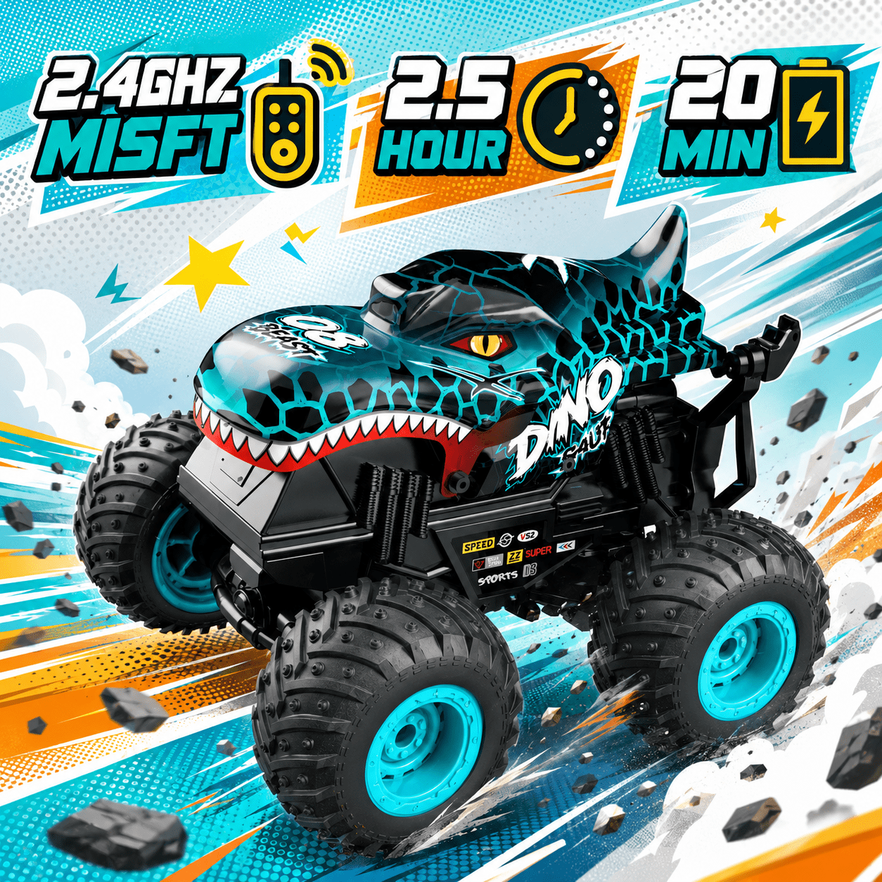 Ejoyoyin Remote Control Monster Truck, 1:20 Remote Control Cars for Boy, RC Monster Truck for Kids All Terrain Stunt RC Cars Gift Ages 4-8