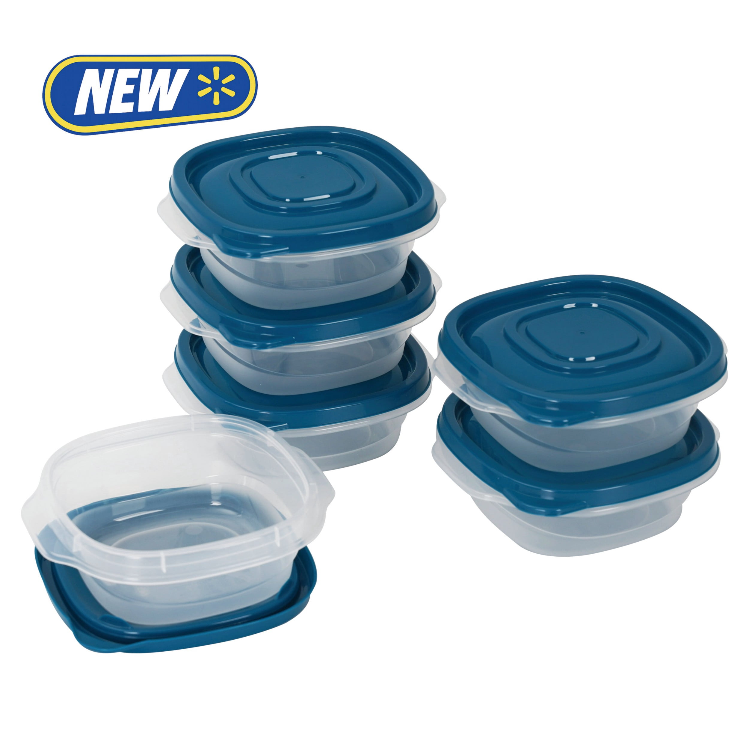 (4 pack) Mainstays Semi Durable Square 1.26cup Plastic Food Storage Container 6 Pack, Best Used for Small Leftover Storage and Reheating
