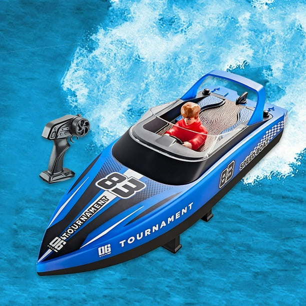 Barco de control remoto de alta velocidad, juguete acuático de verano para piscinas, bañeras de agua salada Azul