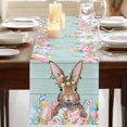 thumbnail image 3 of Table Runners 90 Inches Long Dress Scarves, Bunny Easter Farmhouse Coffee/Dining/Kitchen Table Runner for Living Room, Pink Blue Eggs Tulips Floral Rabbit Wooden 13x90 Inch, 3 of 9