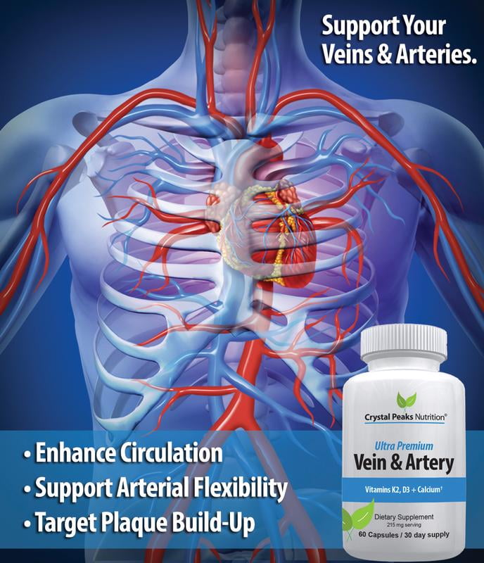 CRYSTAL PEAKS NUTRITION Vein & Artery Supplement - Blood Flow Supplement with Calcium - Blood Circulation Support for Men, Women - Circulation and Vein Support - 60 ct