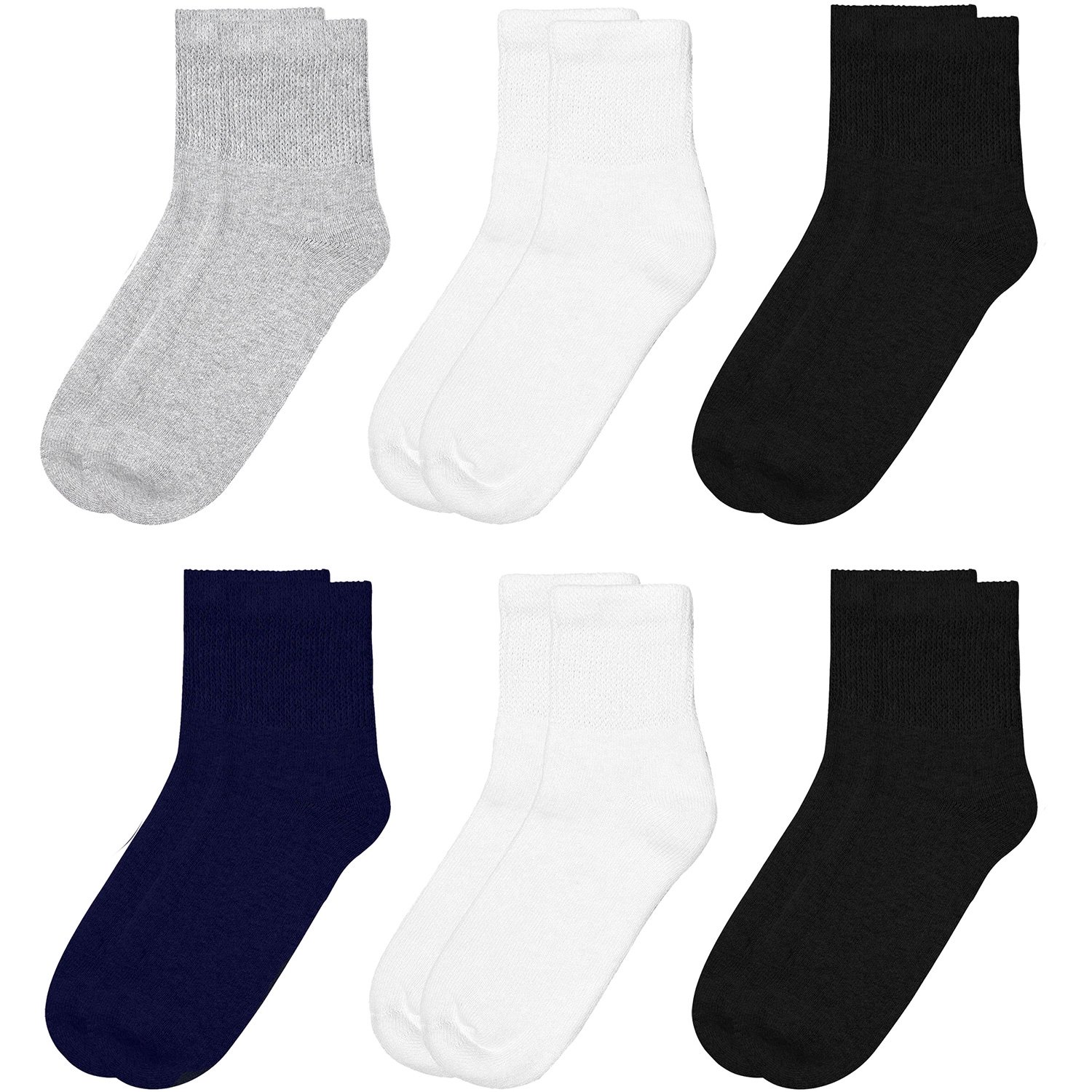 Falari Assorted Diabetic Quarter Socks for Women Diabetes Edema and Circulatory Loose Fitting 6-Pack