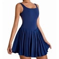 thumbnail image 2 of Womens Square Neck Tennis Dress Pleated Sleeveless Built in Shorts Golf Athletic Dress with Pockets Navy Blue S, 2 of 7