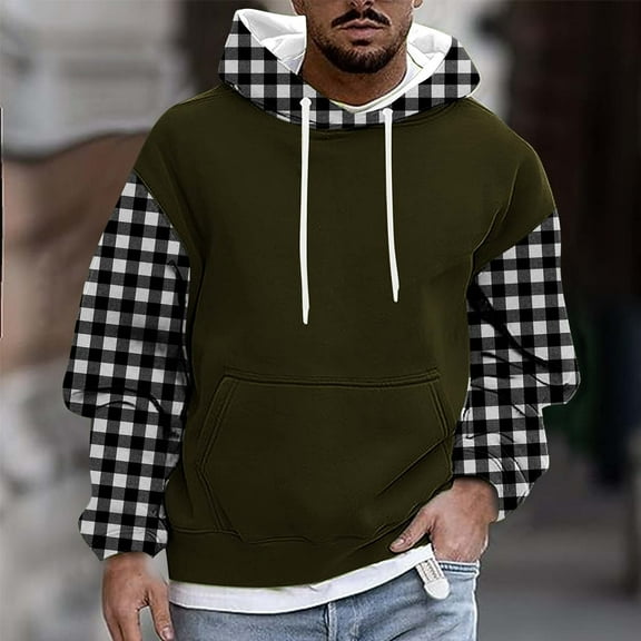 Mens Fleece Lined Hoodies & Sweatshirts Big & Tall M-4X Plus Size Pullover Hoodie Long Sleeve Trendy Plaid Printed Thermal Warm Fall Winter Sweatshirt