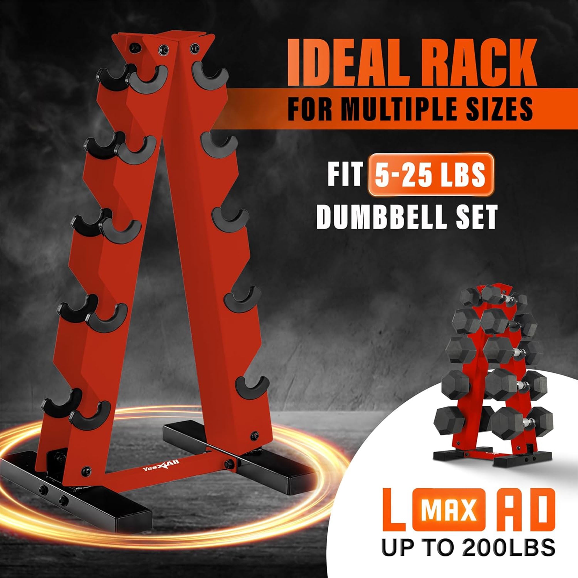 Metal A Frame Dumbbell Weight Rack 5 Tiers Red