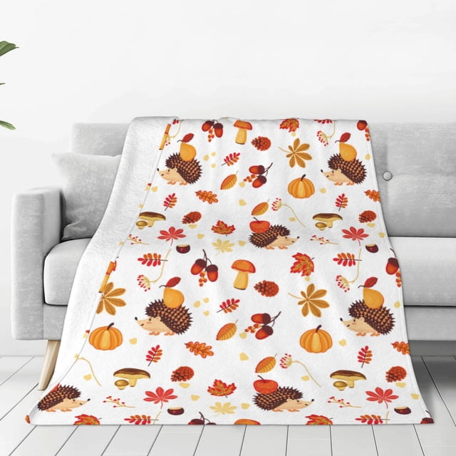 Fotbe Autumn Maple Leaf with Hedgehog Manta de Franela Acolchonada con Estampado, Súper Suave y Esponjosa, Extra Grande para Sofá, Cama, Uso Todo el Año-60"x50"