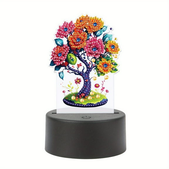 5D DIY Diamond Painting LED Light Kit Flower and Tree Personalised Decorative Night Light Suitable for Home Decor and Gift Ideas