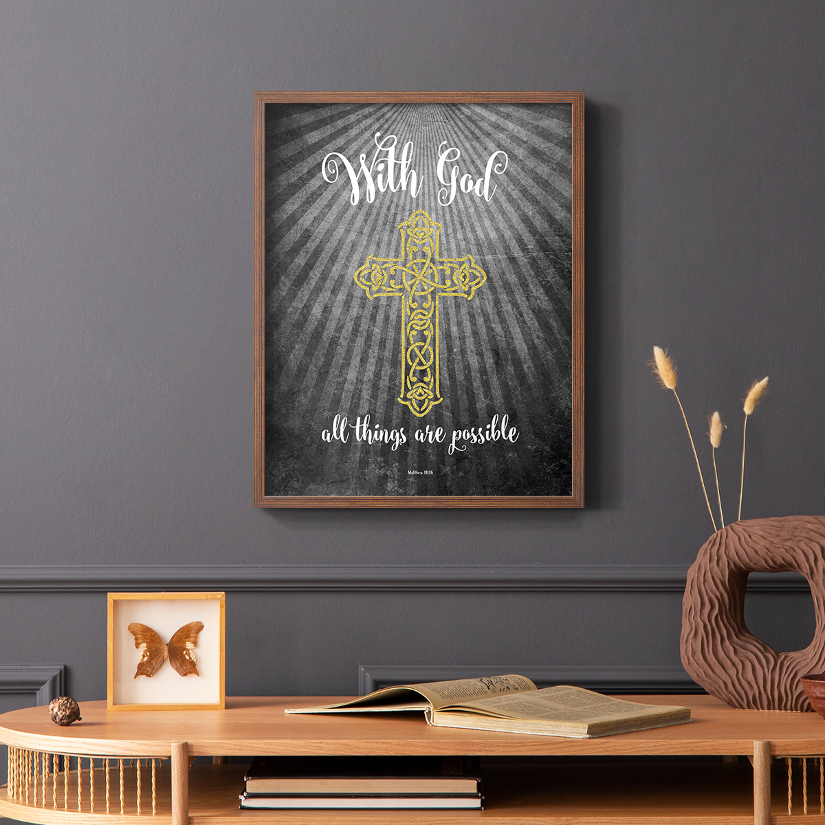 With God Gold Framed Print - Solid Wood in Single Picture Frame Solid Wood 2 Framed Print