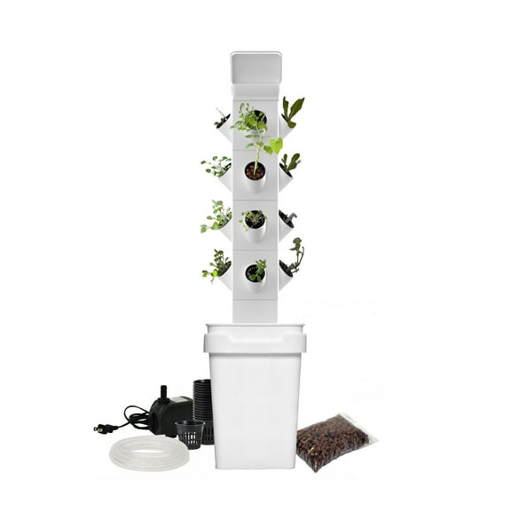 STANDARD HYDROPONIC TOWER - EXOTOWER 4 Tier KIT INDOOR HYDROPONIC GARDEN - VERTICAL HYDROPONIC GARDEN WITH IRRIGATION BLOCK AND LID for indoor and outdoor use