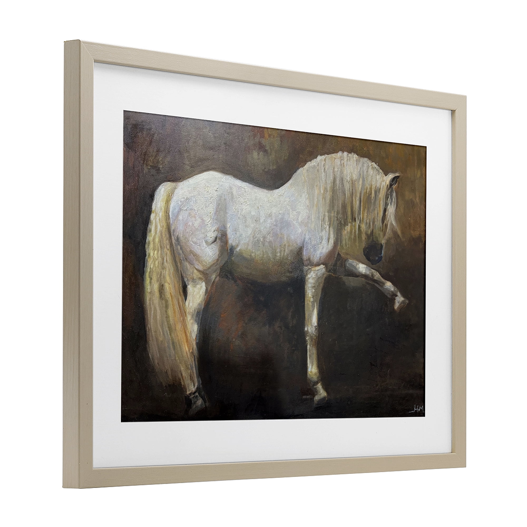Stupell Industries Elegant White Stallion in Motion Birch Framed Print Under Glass, design by Hilary McCarthy