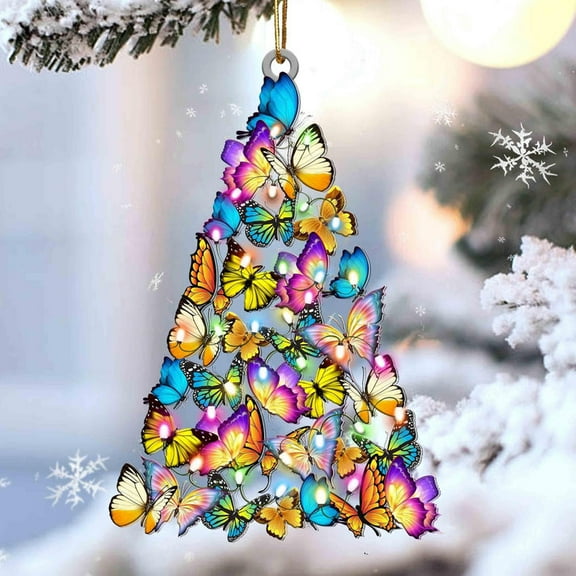 Acrylic 2D FLAT Butterfly Christmas Tree Shaped Ornament For Butterfly Lovers Flat Acrylic Ornament
