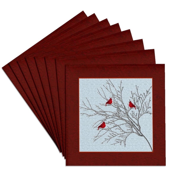 3drose, Cardinals in the Winter, Set of 8 Ceramic Tile Coasters