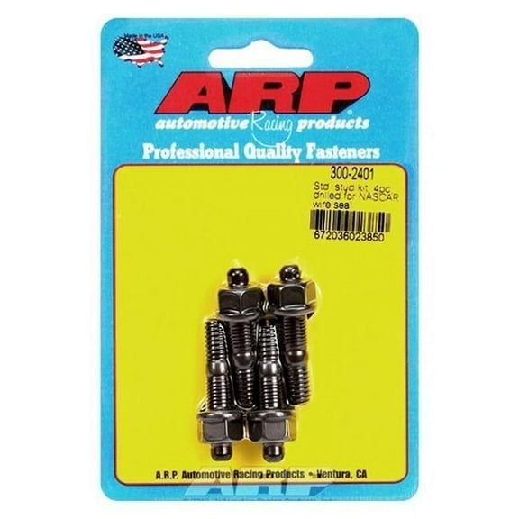 ARP 300-2401 Hex Carburetor Stud Kit with 1 Stud Drilled for Wire Seal - Black