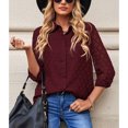 thumbnail image 2 of Blusa holgada de moda transpirable con botones y cuello vuelto de manga larga para mujer, 2 of 7