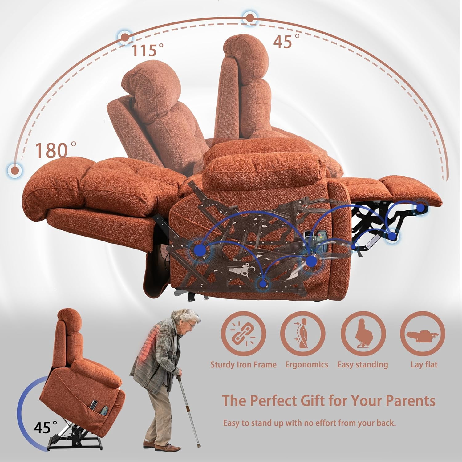 Oversized Power Lift Recliner for Elderly 25.5in Extra Wide Recliner 4-Motor Massage and Heat 400 BLS Oversized Recliner Chair with Hidden Cup Holders and Side Pockets