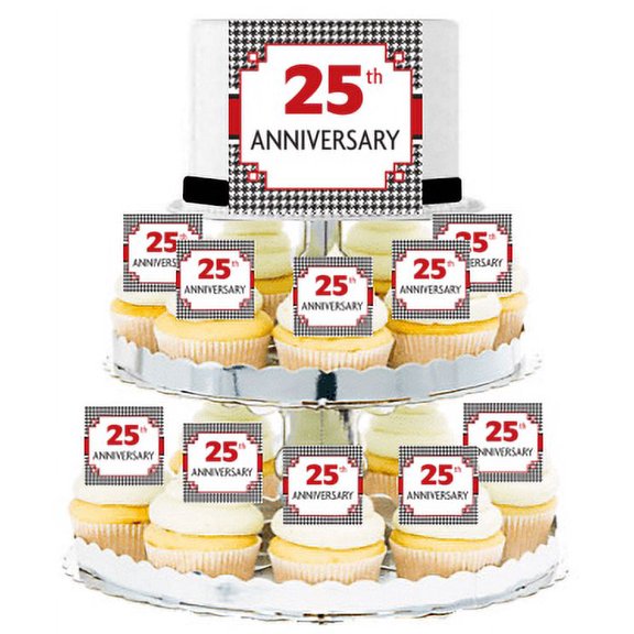 25th Anniversary  Edible Photo Toppers  & Edible Cupcake Decoration Kit