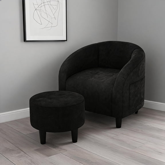 Velvet Barrel Accent Chair, with Ottoman