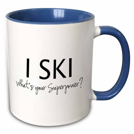 3dRose I Ski - Whats your superpower - fun gift for skiers and skiing fans - Two Tone Blue Mug,