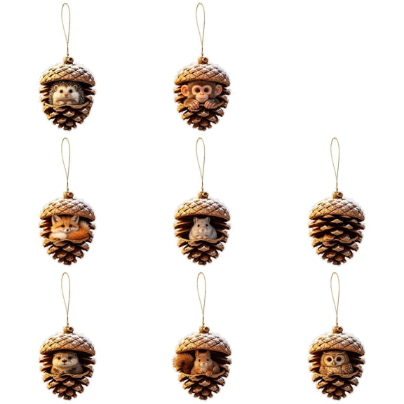 8PCS Woodland Animal Acorn Christmas Ornaments Forest Creature Hanging Decor for Christmas Tree Wreath