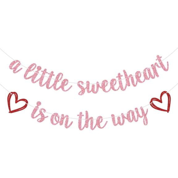A Little Sweetheart is On The Way Banner, Valentine Themed Baby Shower Decorations, Welcome Little Sweetheart, Valentine's Baby Shower Party Decorations, Pink Glitter