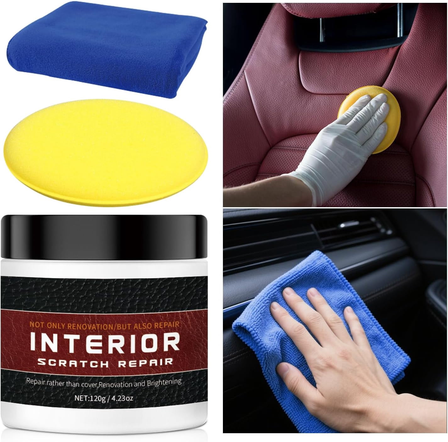 JJEAN-Car Scratch Repair Kit - 2026 UpgradedInterior Scratch Remover for Car Dashboards, Plastics, and Leather, Long-Lasting Protection and Gloss Enhancement - 4.23 oz
