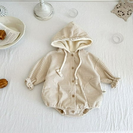 

DancePeanut Autumn Winter Baby Girls Boys Cute Romper Long Sleeve Fleece Fabric Hooded Button Single-breasted Terry Sweatshirt Jumpsuits