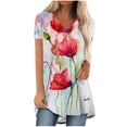 thumbnail image 2 of Womens Plus Size Tops,Womens Blouses,Women's Fashion Casual V-Neck Flower Loose Painting Short Sleeve T-Shirt Top Blouse Shirt, 2 of 5