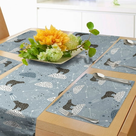 

Constellation Table Runner & Placemats Polar Bear Silhouettes with Stars Doodle Style Illustration Set for Dining Table Decor Placemat 4 pcs + Runner 16 x72 Pale Blue Black Bluegrey by Ambesonne