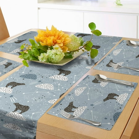 

Constellation Table Runner & Placemats Polar Bear Silhouettes with Stars Doodle Style Illustration Set for Dining Table Decor Placemat 4 pcs + Runner 16 x72 Pale Blue Black Bluegrey by Ambesonne