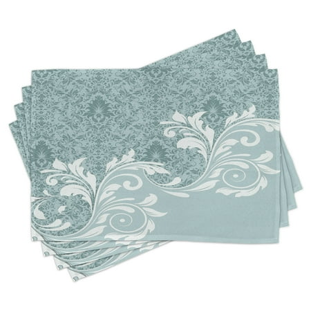 

Vintage Placemats Set of 4 Retro Floral Ivy Leaves with Swirls Abstract Vector Artwork Washable Fabric Place Mats for Dining Room Kitchen Table Decor Baby Blue White and Slate Blue by Ambesonne