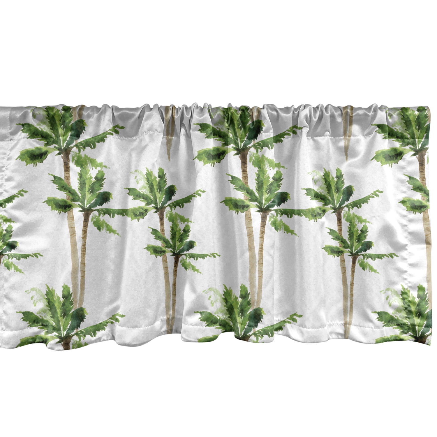 Ambesonne Palm Tree Window Valance, Watercolor Style Forest Pattern of