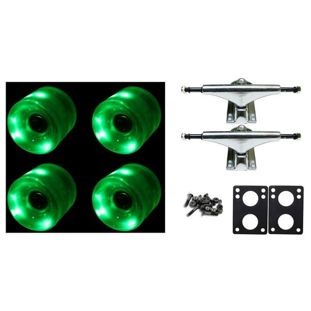 65mm Green LED WHEELS Night Light Skateboard Combo Trucks/Wheels/Bearings/Risers