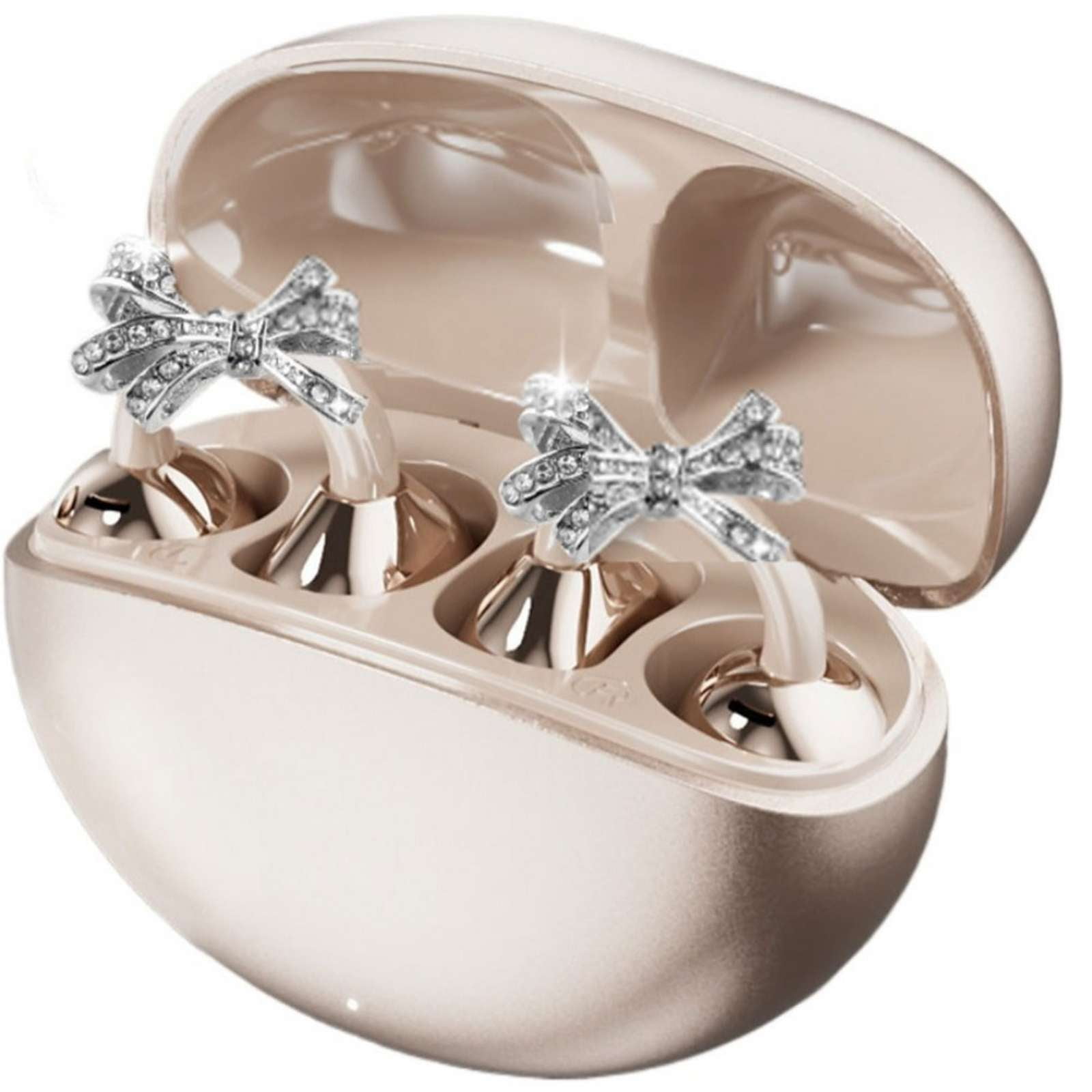 Jewelry-Inspired Clip-On Earbuds with Detachable Bow Earrings, Open Ear Bluetooth Wireless Headphones for Women, Fit for Sports & Summer Workouts