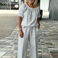 thumbnail image 5 of MLCDZ 2 Piece Sets For Women Summer Casual Crew Neck Short Sleeve Top and Loose Fit Wide Leg Drawstring Pants with Pockets Daiy Wear Vacation Outfits, 5 of 6