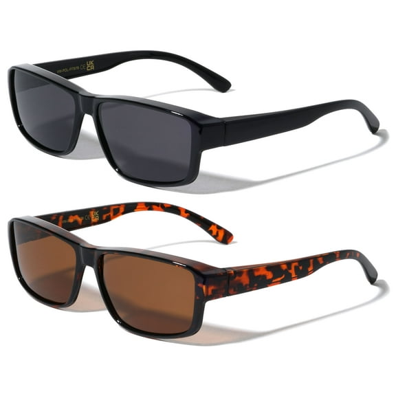 2 Pairs of Rectangular Polarized Fit Over Sunglasses Wear Over Prescription Eyeglasses 100% UV Protection Men Women