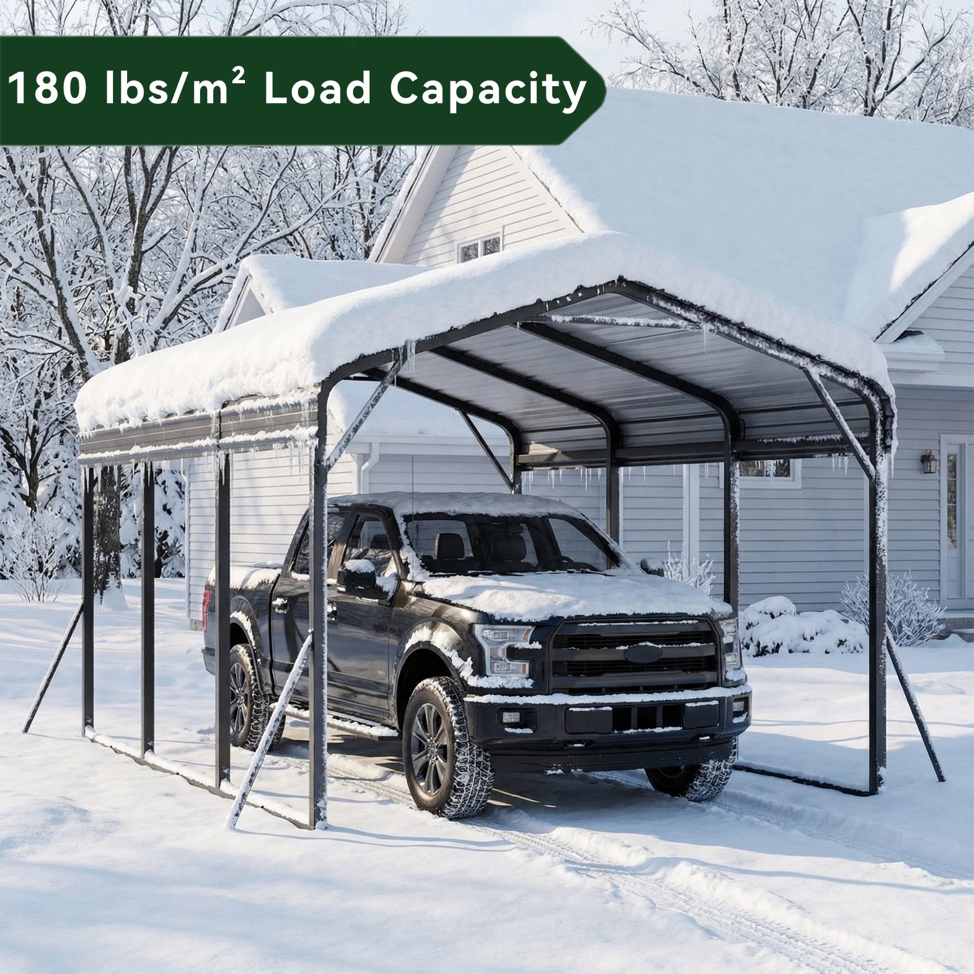 ALAULM 10x15FT Metal Carport w/Galvanized Steel Roof， Heavy Duty Car Port with Reinforced Support Rods & Windproof Anchors, All-Weather Outdoor Garage for Car, Truck, RV, Boat, Tractor