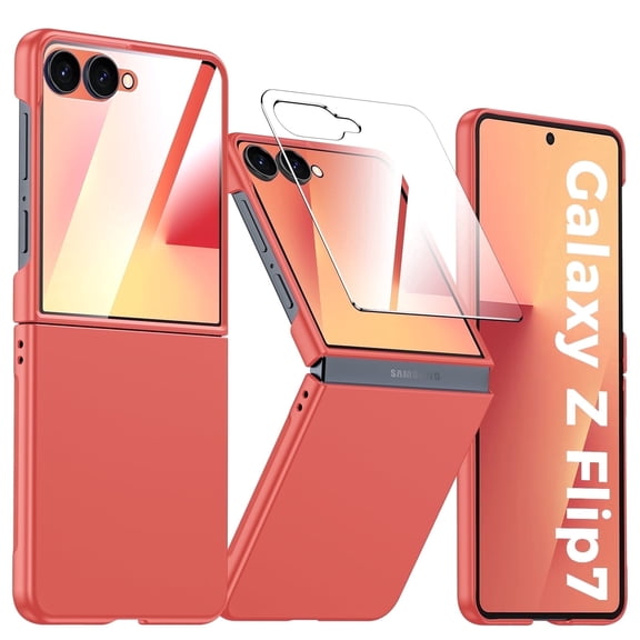 Vizvera for Samsung Galaxy Z Flip 7 with Front Built-in Screen Protector,Ultra Thin Matte PC Protective Cover for Samsung Galaxy Z Flip 7 5G 2025-Rose Red