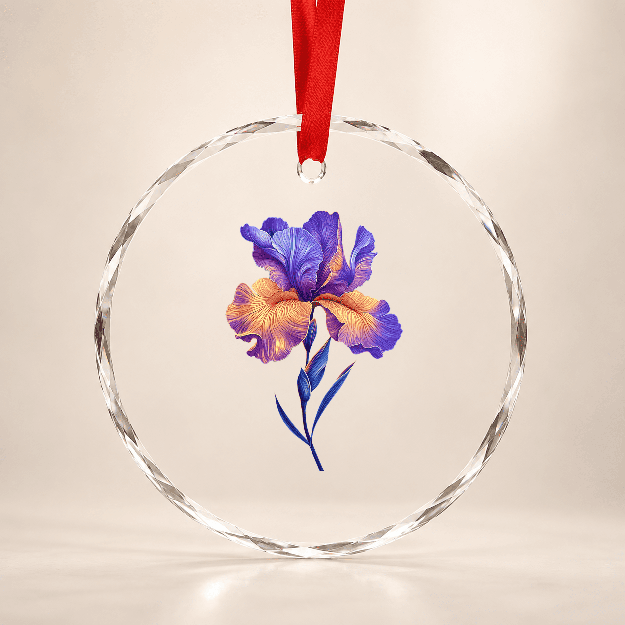 Purple Iris Flower Bloom Floral Botanical Nature Glass Ornament