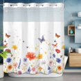 thumbnail image 6 of Spring Red No Hooks Shower Curtain with Snap-in Liner Pink Grey Blue Flower Daisy Floral Butterfly Shower Curtains for Bathroom, Waterproof, Easy Install, Washable 72"x72", 6 of 9