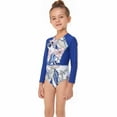 thumbnail image 2 of Fesfesfes Girls' Spring Summer Swimwear Rash Guard Swimsuit Zipper Bathing Suits Long Sleeve Ruffle Girl Full Cover Flower Print for Children(Blue,3-4 Years), 2 of 9