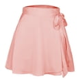 thumbnail image 2 of Women's Casual Stretchy Flared Mini Skater Skirt Basic A-Line Pleated Midi Skirt Solid High Waist Satin Lace-up Short Skirt Wyongtao Clearance Under $10.00, 2 of 4