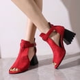 thumbnail image 4 of SACFOF Womens Peep Toe Ankle Booties Chunky Heels Cutout Back Zipper Sandals Suede Side Ankle Strap Dress Sandals, 4 of 6
