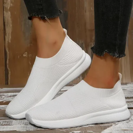 

Women‘s Breathable Knit Sneakers Low Top Solid Color Simple Design Casual Shoes Women‘s Slip-on Footwear