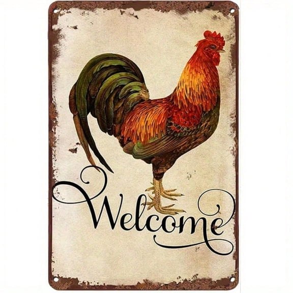 HELLOYOUNG Vintage Metal Rooster Wall Sign Black Antique Farmhouse Decor Rustic Country Art for Living Room Bedroom 12x8 Inch
