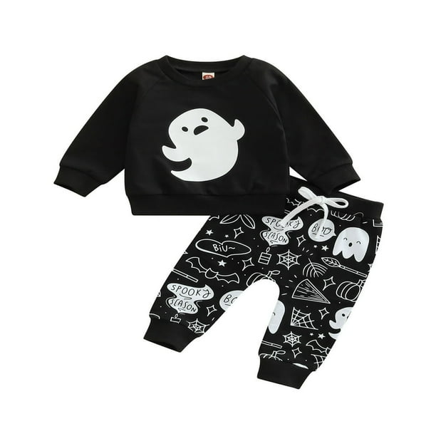 MesaSe Toddler Baby Girls Boy Infant Halloween Outfit Clothes Ghost Skull Printed Long Sleeve Sweatshirts Tops Pants Set Black Walmart