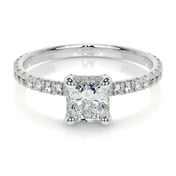 Blue Jewel 1.9 Ct Oval Cut Hidden Halo Eternity Diamond Ring – Elegant 14K White Gold Plated Lab Simulated Diamond – Women’s Engagement Ring – Perfect Gift for Birthdays and Weddings