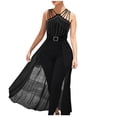 thumbnail image 2 of Ediodpoh Women Sleeveless Zipper Siamese Diamond Strap Hollowed Out Belt Waistband Mesh Jumpsuit Rompers Women's Jumpsuit Black XL, 2 of 5